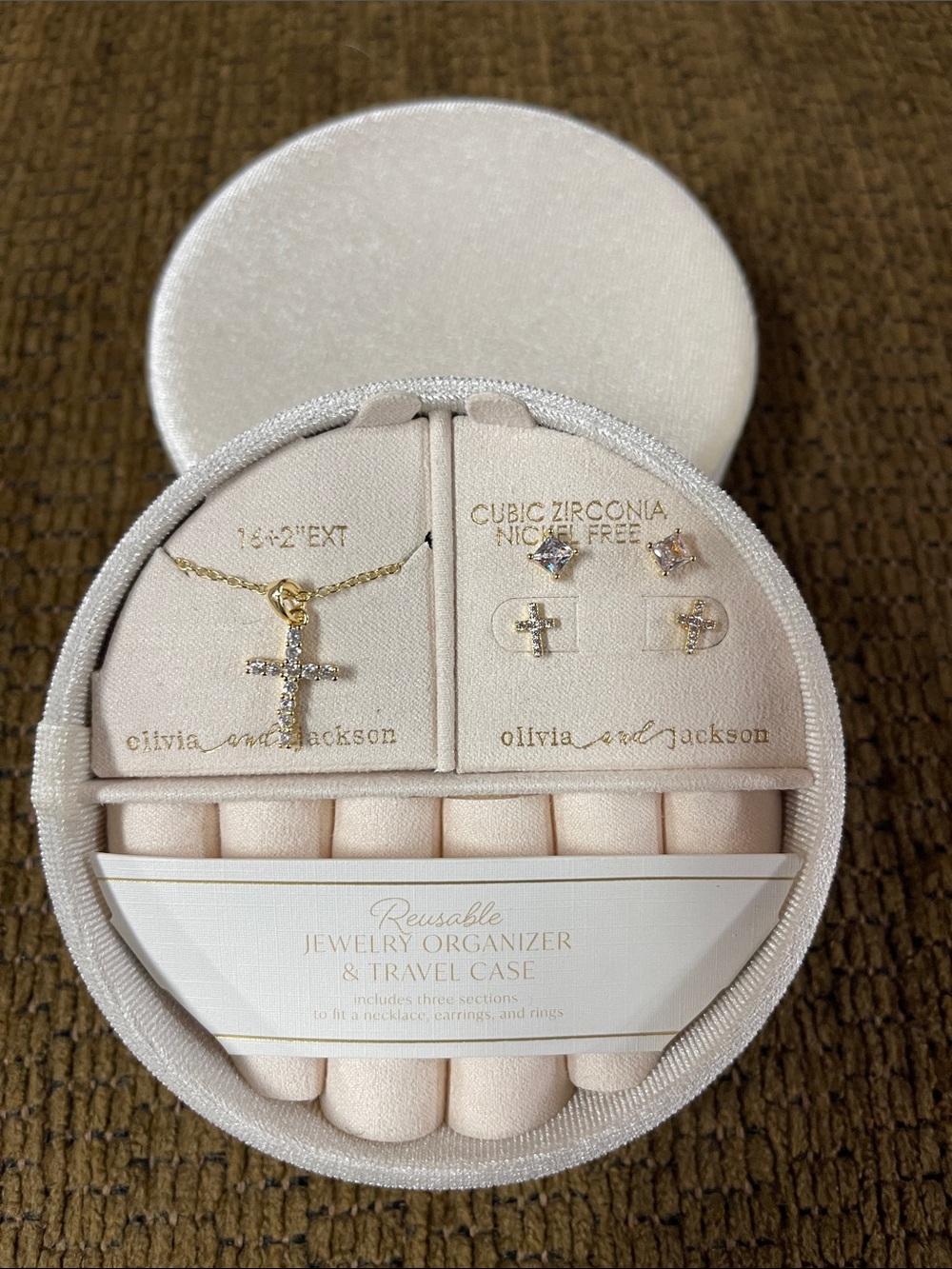 Olivia and Jackson Cross Necklace and Earring Set with Jewelry Case New